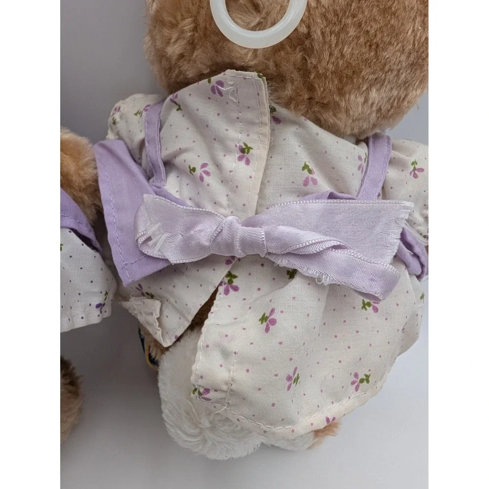 Dakin Plush Bunny Rabbit Tan Vintage 1983 Floral Dress Purple Lot of 2